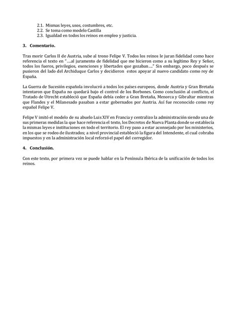 Comentario De Texto Decretos De Nueva Planta De Felipe V PDF