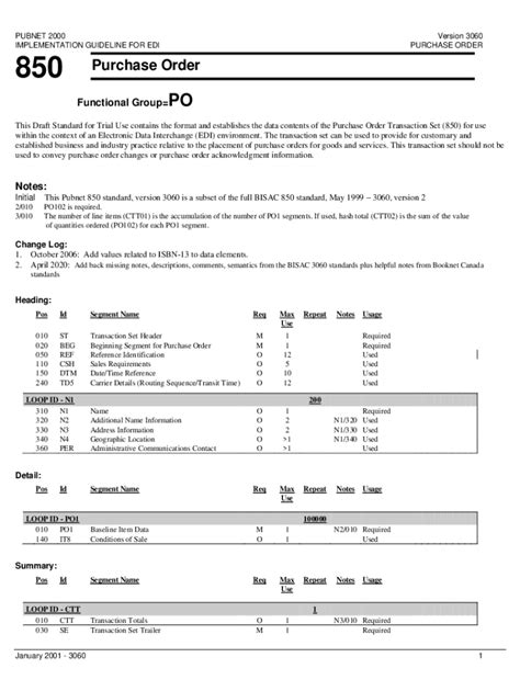 Fillable Online Edi Purchase Orderformat Edi Specification