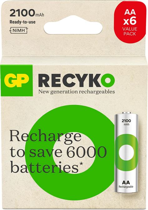 GP Batteries ReCyko 2100 AA Kalem Ni MH Şarjlı Pil 1 2 Volt 6 lı Kart