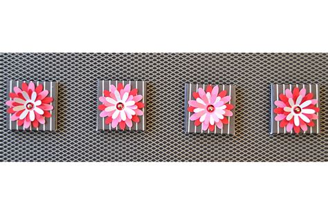 Cut Paper Flower Magnets Set Of 4 Pinstripe And Pink Glitter Flower