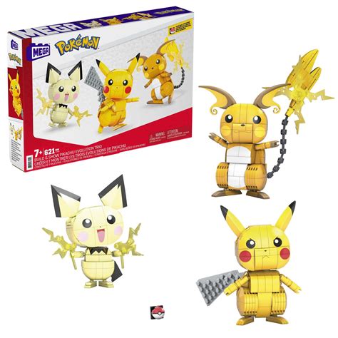 Buy MEGA Pokémon Action Figures Toy Building Set, 4 Inch Pikachu, Raichu and Pichu Build n Show ...