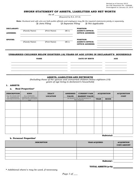 Sworn Statement Of Assets Liabilities And Net Worth 2020 2022 Fill