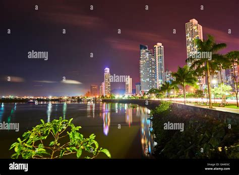 Cinta Costera, Panama City at Night, Republic of Panama, Central ...