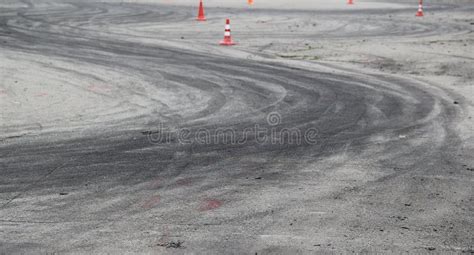 Drift Track with Tires Traces between Safety Cones Stock Image - Image ...