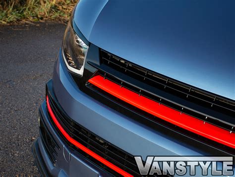 Gloss Black With Red Band Abs Badgeless Grille Vw T6 15 19 Vanstyle