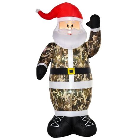 Homcom 8ft Christmas Inflatable Santa Claus In Camouflage Lighted Blow