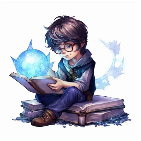 Harry Potter Leyendo Un Libro Con Una Bola De Cristal En Su Mano