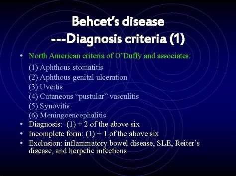 Behcets Disease Behcets Disease Diagnosis Criteria 1 North