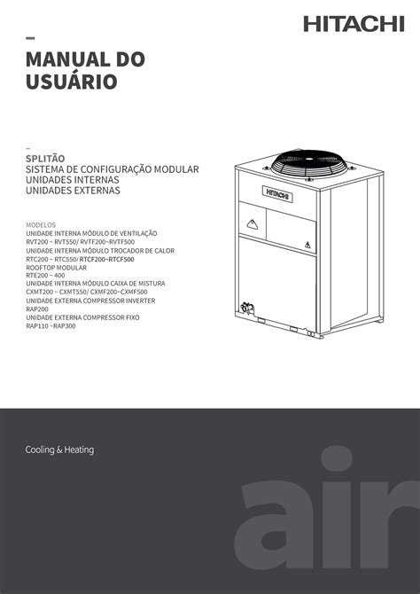 Multi Split Hitachi qwerty MANUAL DO USUÁRIO SPLITÃO SISTEMA DE