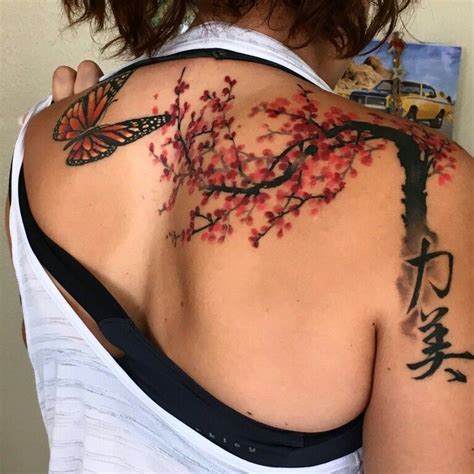 Cherry Blossom Tree Spine Tattoo