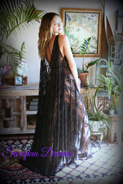 Black Lace Backless Nightgown Lace Lingerie Black Lace Etsy