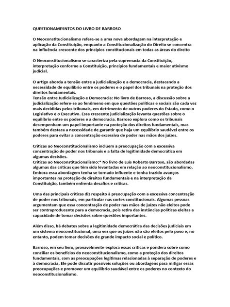 Resumo Luís Roberto Barroso Download Grátis Pdf Constituição Democracia