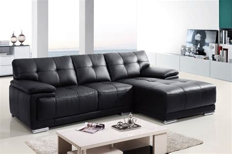 Modern Small Black Leather Sectional Sofa Couch Chaise Tuft Back Seat