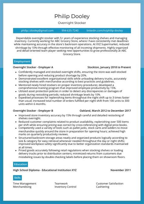 Overnight Stocker Resume CV Example And Writing Guide