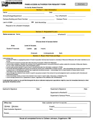 Fillable Online Www4 Uwm PAWS ACCESS AUTHORIZATION REQUEST FORM UW