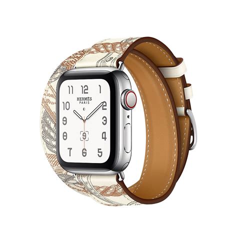 White Printed Double Tour Band Apple iWatch Hermes In Leather