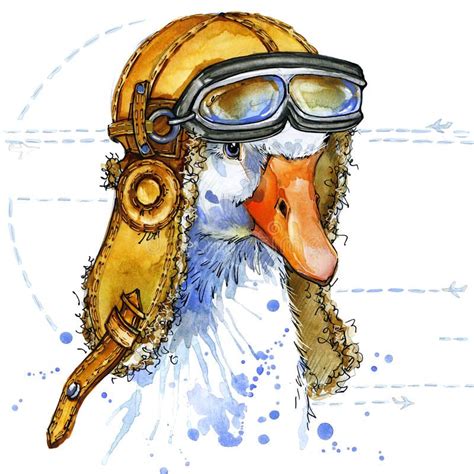 Funny Goose Aviator Hat Watercolor Fashion Print Funny Goose Aviator