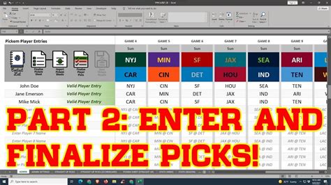 Nfl Football Office Pickem Pool Sheet In Excel Pt 2 Entering Picks