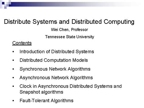 Lecture 7 Introduction to Distributed Computing Distribute Systems