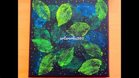 Leaf Impression Painting Leaf Acrylic Painting Leaf Design On Canvas Diy Home Decor Easy Leaf