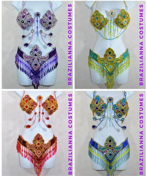 Brazilian String Belly Dance Rio Carnival Samba Lux Bikini Costume Waistband Bra Cabaret Show