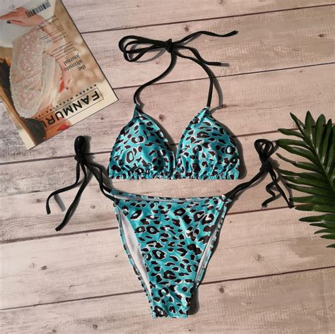 New Ladies Split Leopard Print Bikini Swimsuit Womens Swimwear