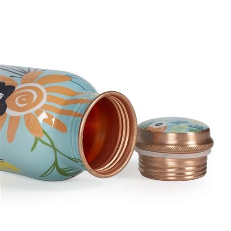 Standard Gift Set Meena Printed Copper Water Bottle With Set Of Glass