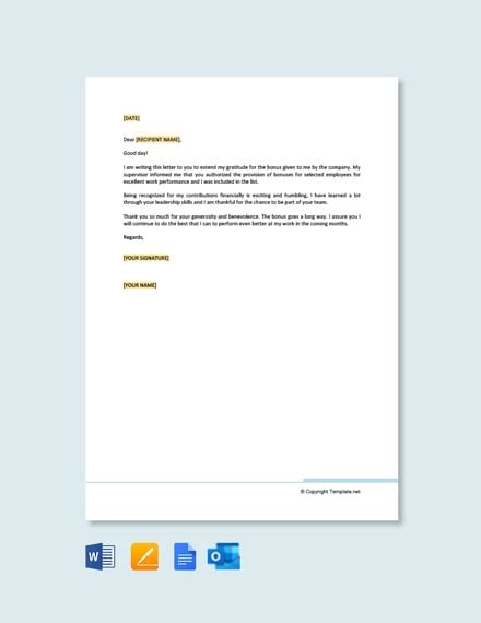 Free Thank You Letter to Boss For Bonus Template - Google Docs, Word ...