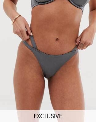 Esclusiva Wolf Whistle Tanga Bikini Con Fascette Antracite Luminoso ASOS