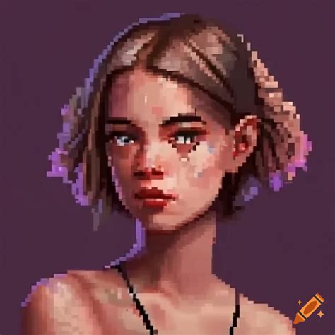 Detailed Realistic Pixel Art Character Of A Girl In A Video Game