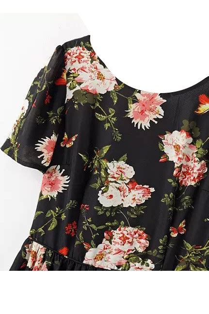 Cut Out Floral Print Scoop Chiffon Skater Dress On Luulla