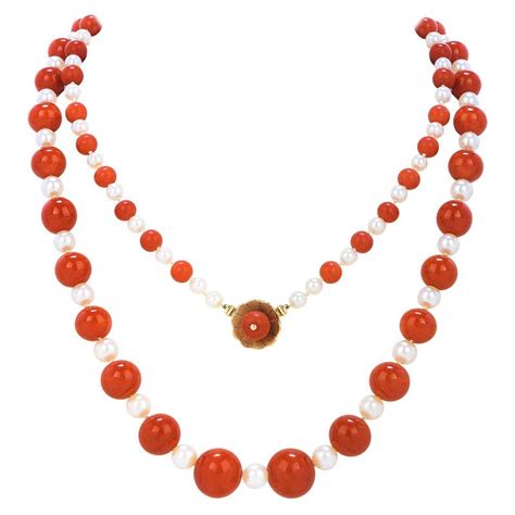 Natural Mediterranean Gia Red Coral Gold 14 Karat Beaded Necklace For