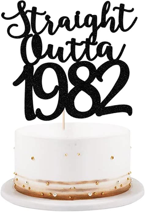 Lveud Black Glitter Straight Outta 1982 Cake Topper