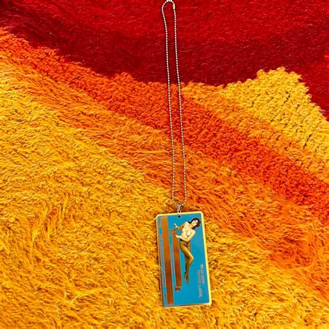 Vintage S Naked Lady Metal ID Card Necklace Blue Gold Play Now Retire Later Pinup Girl