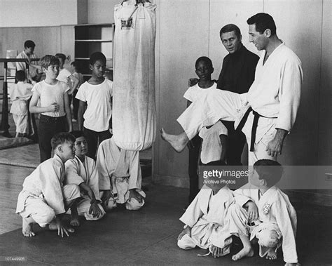 American actor Steve McQueen visits a San Francisco karate gymnasium ...