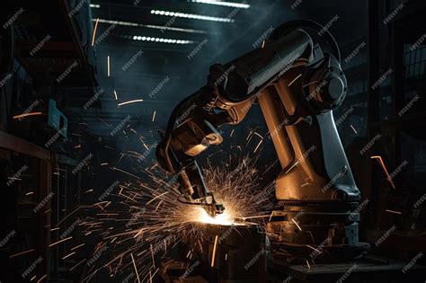 Premium Photo | Industrial robot welding metal in factory Industrial ...