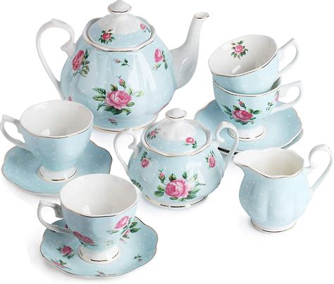 BTaT- Floral Tea Set, Tea cups (8oz), Tea Pot (38oz), Creamer and Sugar ...