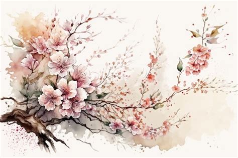 Premium AI Image Cute Watercolor Sakura Flower Illustration AI