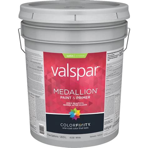 Valspar Medallion 100 Acrylic Paint And Primer Satin Exterior House Paint White 5 Gal