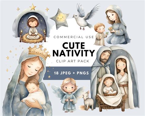 Christmas Cute Nativity Clipart, Baby Jesus Clipart, Digital Downloads ...