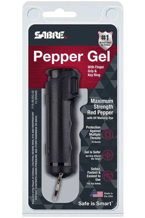 Sabre Flip Top Pepper Gel Finger Grooves Keyring Black 054 Oz