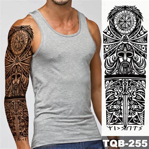 Amazing Temporary Tattoos Men Large Full Arm Sleeve Tattoo Black Totem