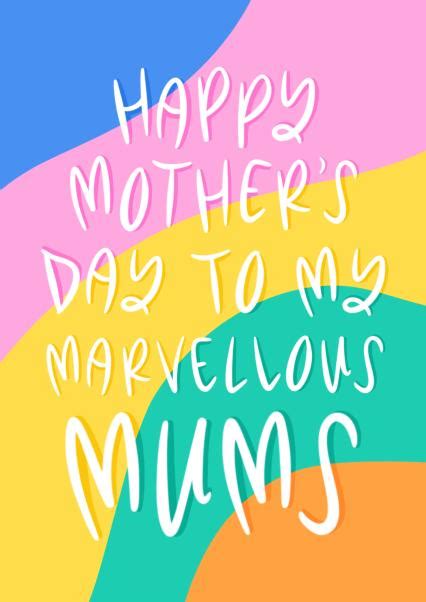 Marvellous Mums Two Mums Lgbtq Rainbow Mothers Day Card Thortful