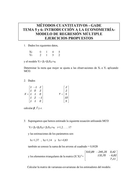 Ejercicios TEMA 5 6 MÉTODOS CUANTITATIVOS GADE TEMA 5 y 6