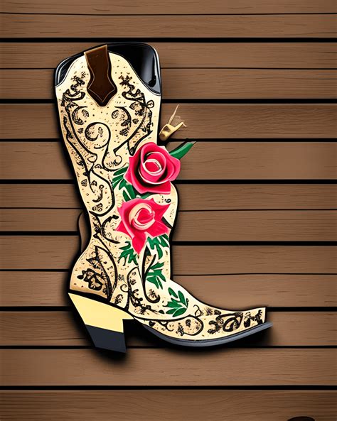 Western Cowboy Boots and Hat on Wood Background · Creative Fabrica