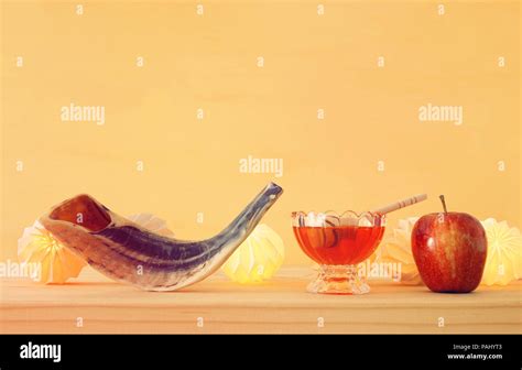 Rosh Hashanah Jewish New Year Holiday Concept Traditional Symbols