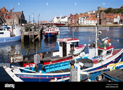 Berthed Fishing Boats In The Upper Harbour Whitby North Yorkshire