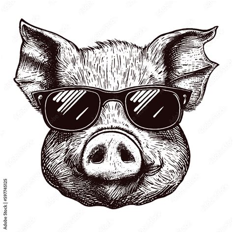 pig wearing sunglasses, cool pig sketch Stock Vector | Adobe Stock