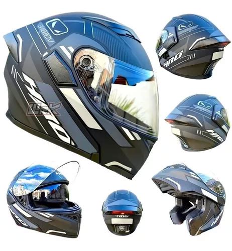 Casco Moto Negro Gris Azul Mate Led Abatible Hro Certificado Env O Gratis