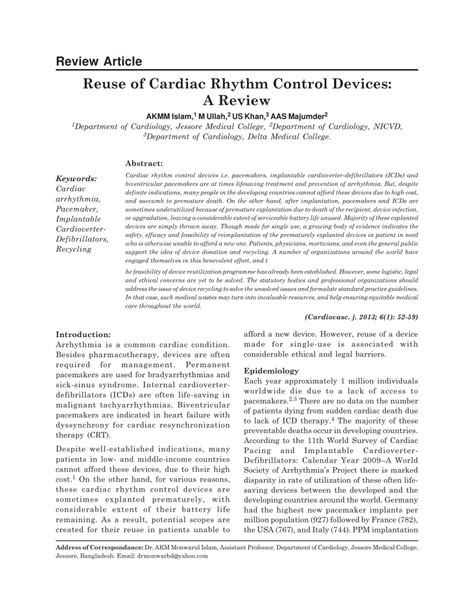 (PDF) Reuse of Cardiac Rhythm Control Devices: A Review